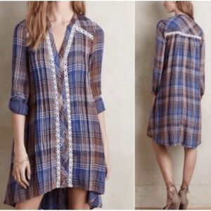 Anthropologie Holding Horses Abita Tunic Dress Plaid Crochet Western Sz S NEW
